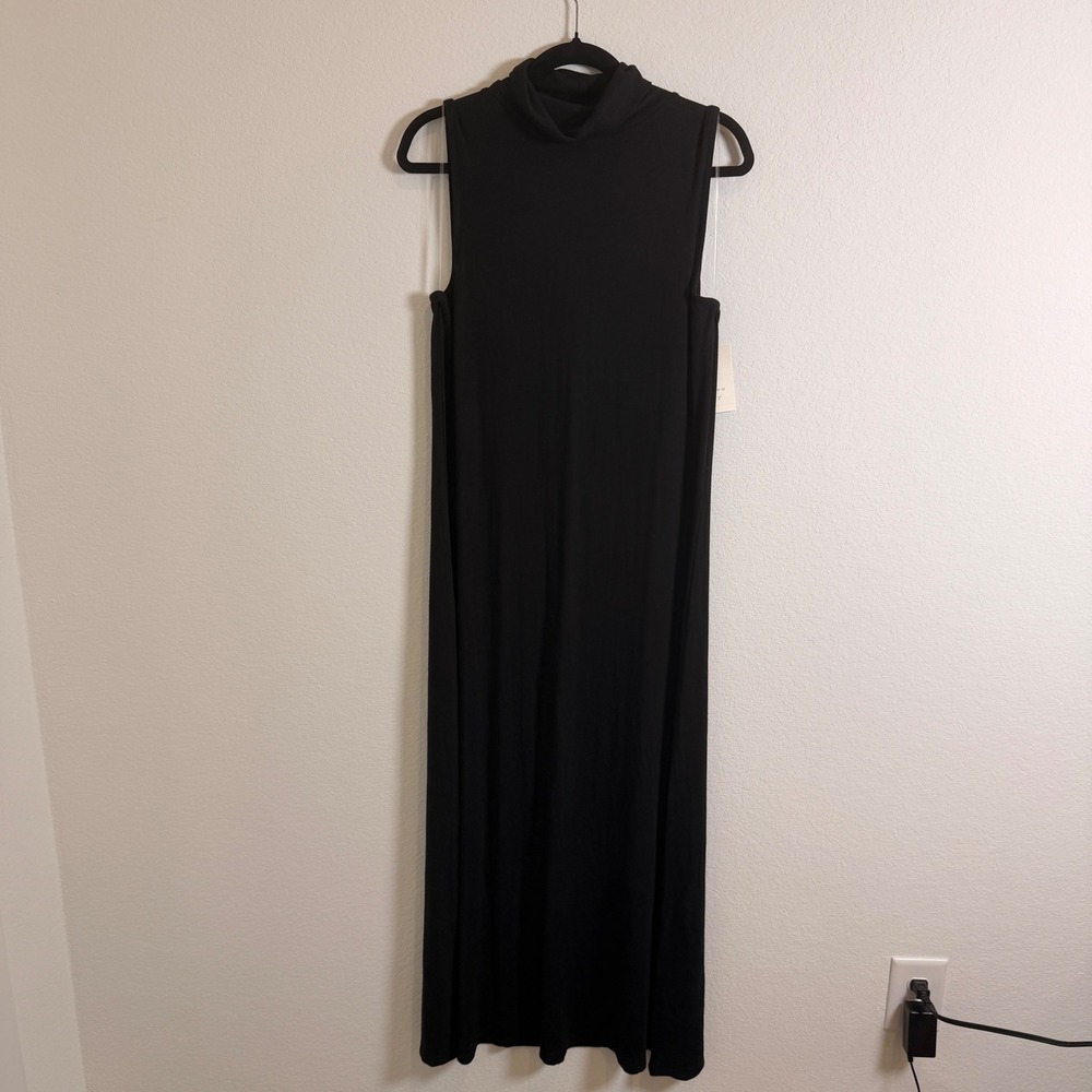 A New Day Womens Sleeveless Turtleneck Maxi Dress Black Ribbed Knit Large NEW